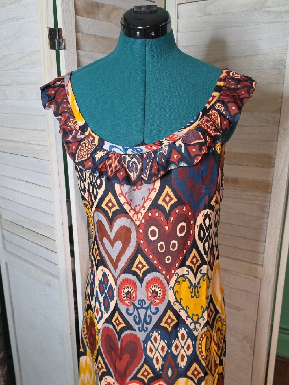 Farm Rio Hearts Ikat Black Maxi Dress Medium NWT - Picture 4 of 6